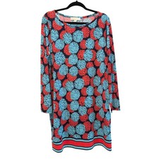 Michael Kors Shift Dress Blue Red Coral Long Sleeve Nautical Floral Womens XL