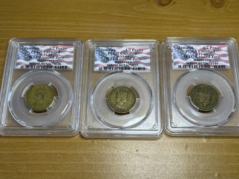Three (3) Jamaica Half Penny World Trade Center Ground Zero Recovery PCGS Cert.
