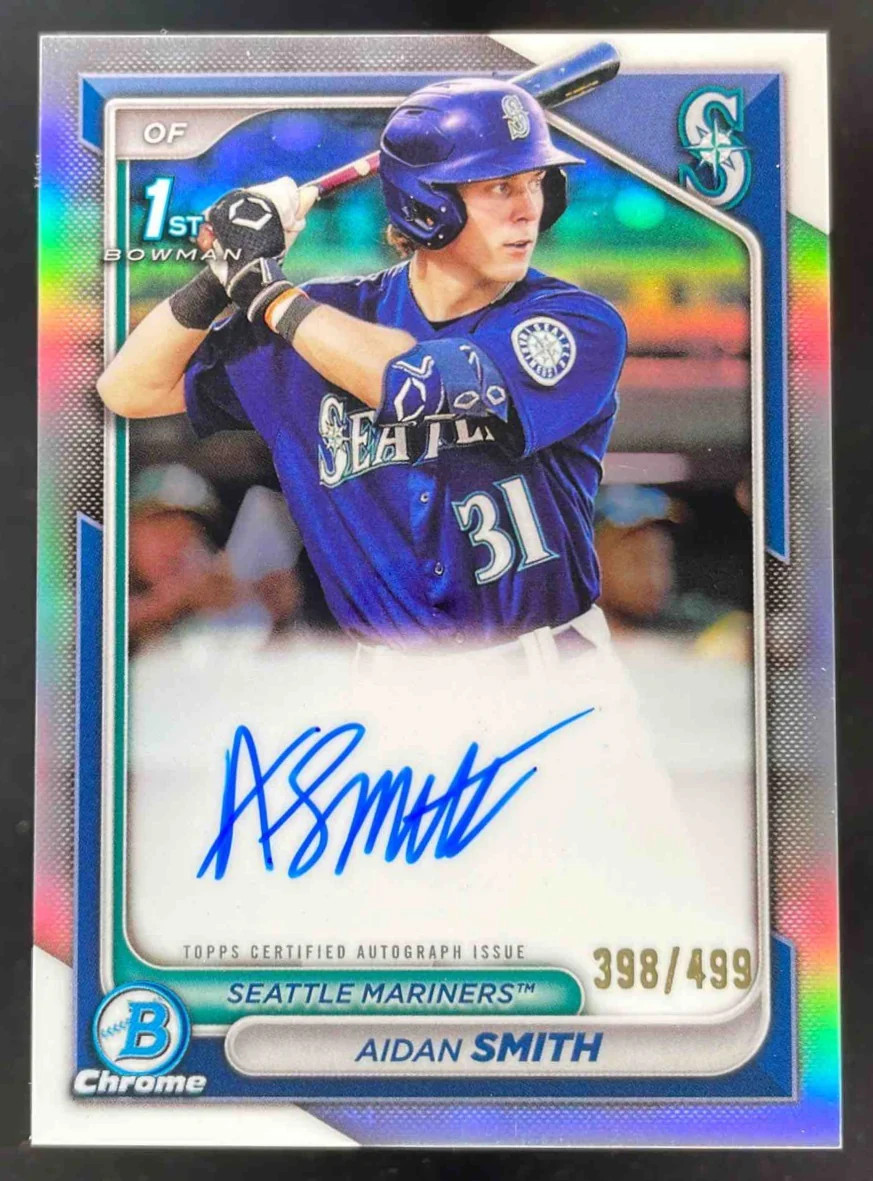 2024 Bowman Chrome Autographs Refractor #CPA-ASM Aidan Smith RC Auto /499