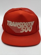 Vintage TRANSOUTH FINANCIAL 500 Snapback Trucker Hat Made In USA SKM Orange