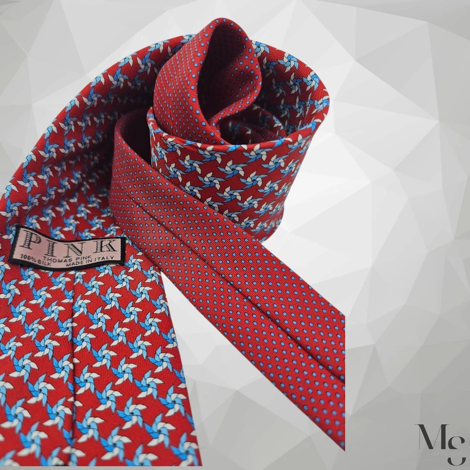 Corbata de seda de diseñador de lujo con estampado de juguete de molino de viento rojo Thomas Pink 60"-3,75" EX ESTADO Foto 4 de 4