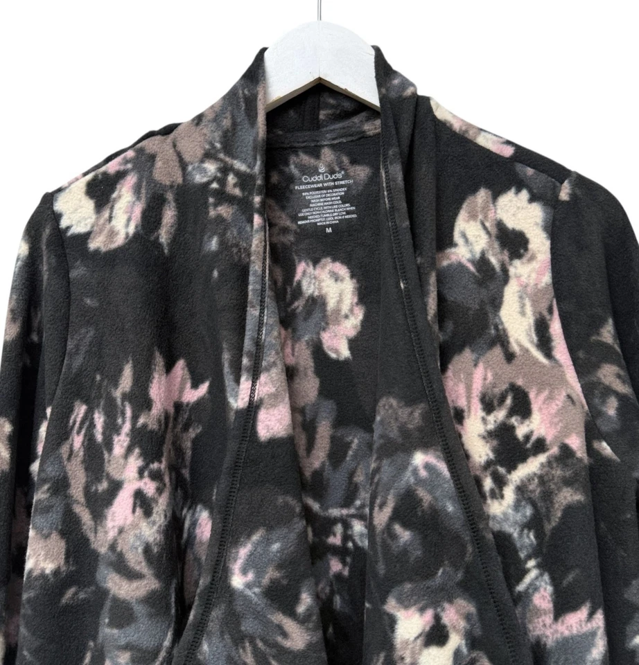 Cárdigan largo de vellón Cuddl Duds estampado gris medio cascada abierta plumero de salón Foto 2 de 4