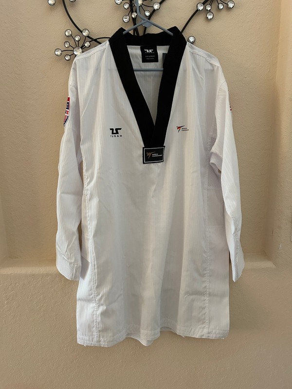 Taekwodo Uniform, USA Special Edition, Black V-Neck, Size 5, NEW