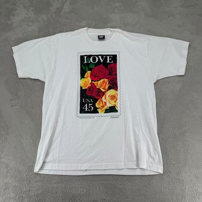 VTG Screen Stars 1988 USA 45 USPS Love Stamp Rose Shirt Mens XL White Preowned