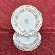 Antique Limoges Coronet France MoeM Hand Painted Bread Plates Pink Roses Gold 6