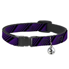 Cat Collar Breakaway with Bell Diagonal Stripes Black/Purple NARROW Fits 8.5-12"