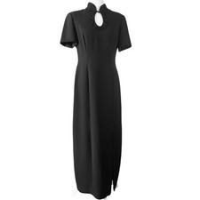LIZ CLAIBORNE Womens Size 8 Black Beaded Keyhole Neck Tea Length Dress Maxi