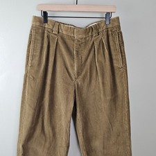 Vintage LL Bean Wide Wale Corduroy Pleat Front Pants Men's Sz 33 Tan Trousers