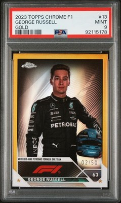 2023 TOPPS CHROME FORMULA 1 GOLD REFRACTOR #13 GEORGE RUSSELL 2/50 PSA 9
