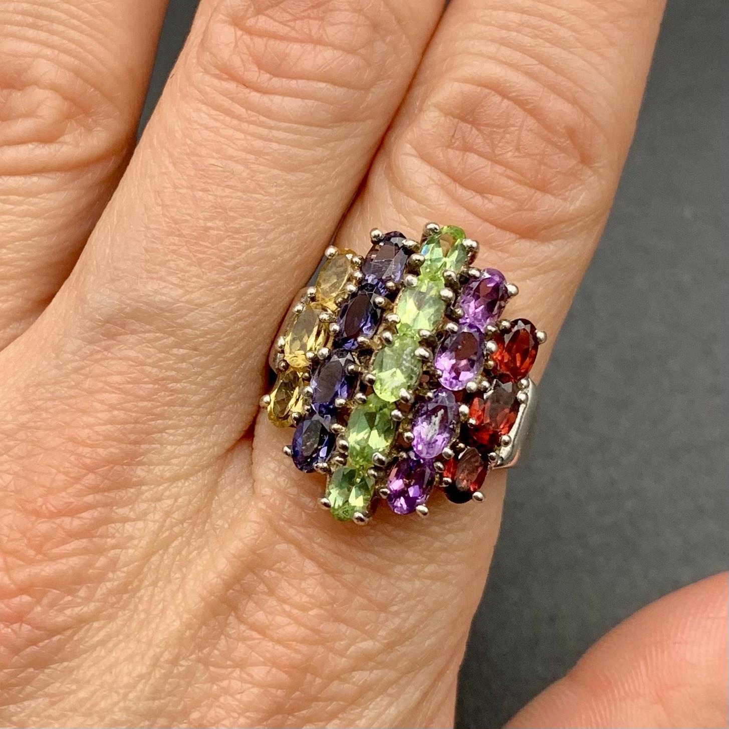 VTG Large Statement Multi Gemstone Ring Size 8 92… - image 1