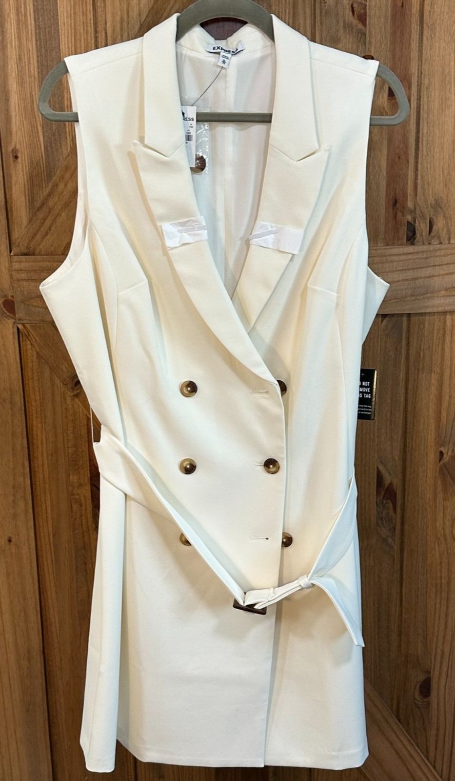 Express Blazer Dress Belted Sleeveless Women’s XL Ivory Double Breasted NWT!!