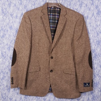 U.S. POLO ASSN Wool Blend Blazer Jacket Mens 40R Elbow Patches Brown NEW