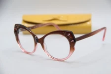 NEW FRANCIS KLEIN CAT N48 CLEAR BROWN PINK CRYSTALS AUTHENTIC FRAMES EYEGLASSES