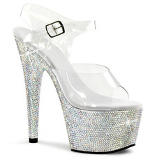 Rhinestone Peep Toe Clear PVC Sandal High Stiletto Heel Slingback Platform Shoes