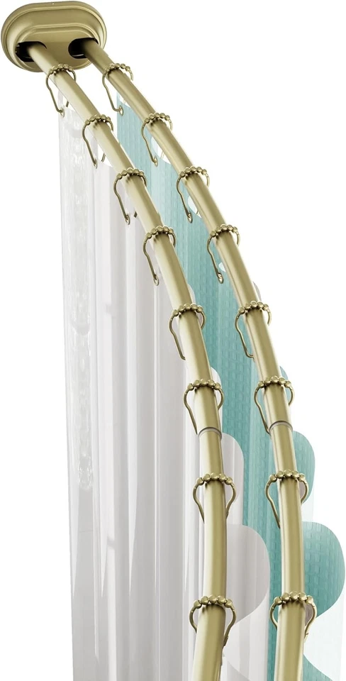 Elegante varilla de ducha doble curva dorada - a prueba de óxido, sin taladro, ajustable 50-72 pulgadas Foto 3 de 4