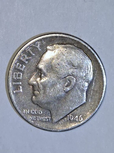 1946 Roosevelt Dime, No Mint Mark, 90% Silver, Circulated