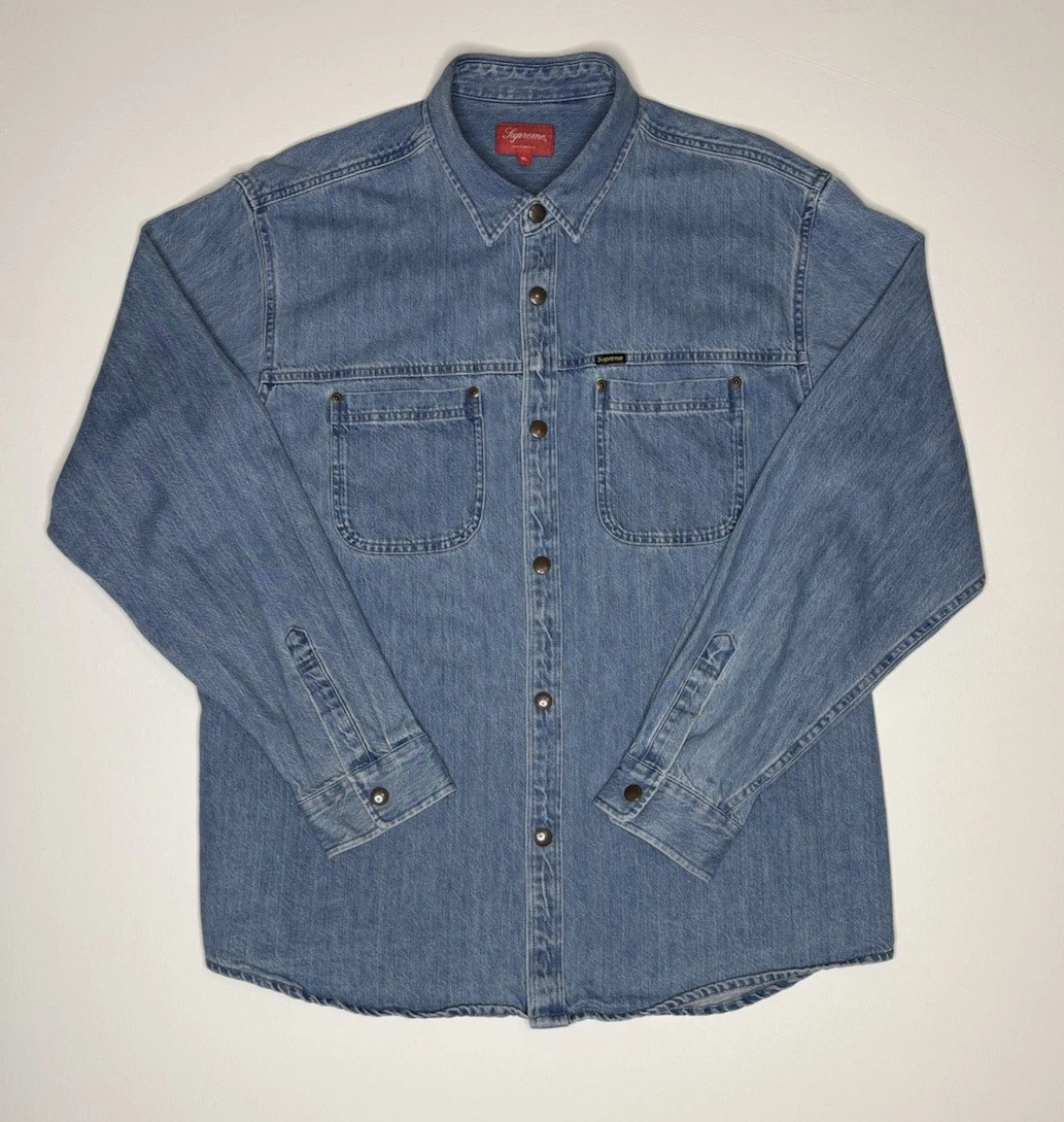Supreme Denim Long Sleeve Casual Button-Down Shirts for Men for Supreme Denim Long Sleeve Casual Button-Down Shirts for Men for