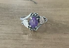 Vintage Sterling Silver Oval Amethyst Leaf Beaded Ring Sz 5.75