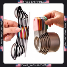 Magnetic Stainless Steel Measuring Cups Spoons Set, 14-Piece, Colorful