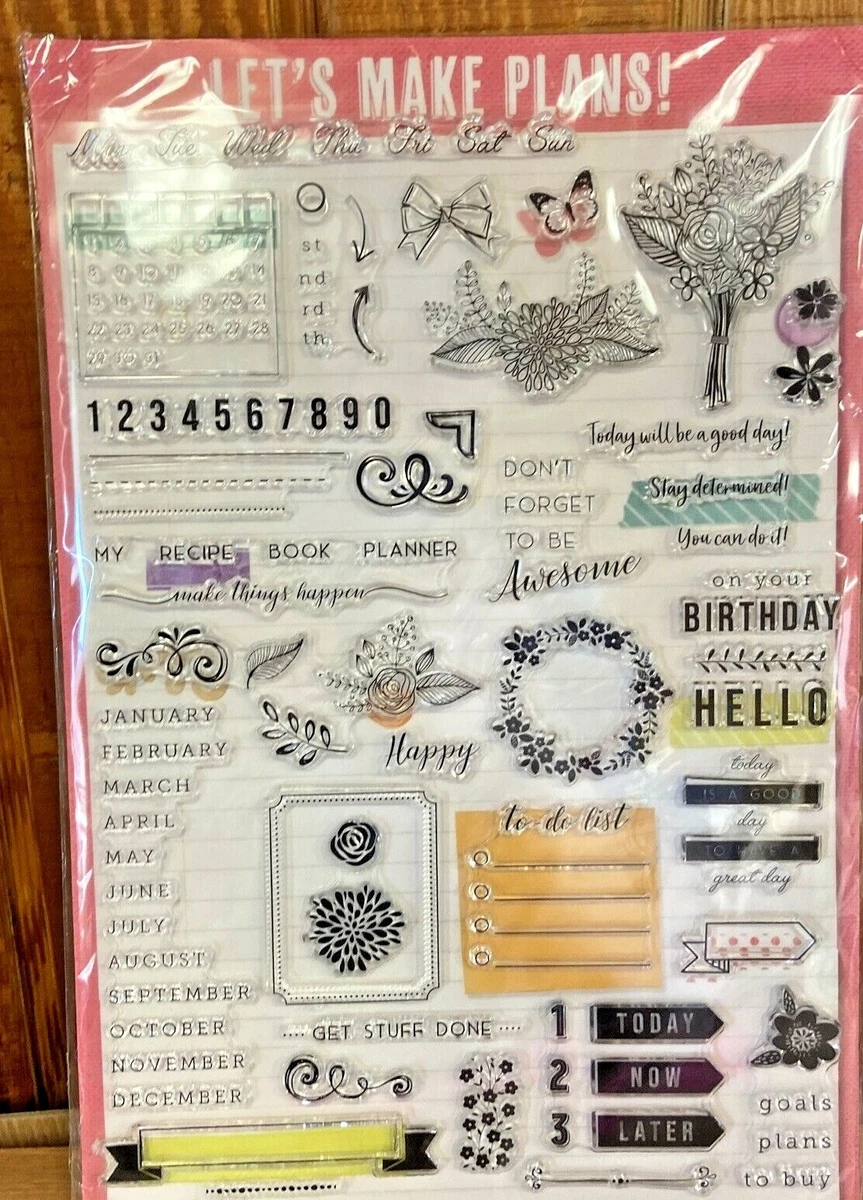 Let's Make Plans!-Clear Stamp Set of 30+ New-NIP-Bouquet-Calendar-Wreath-Planner  | eBay