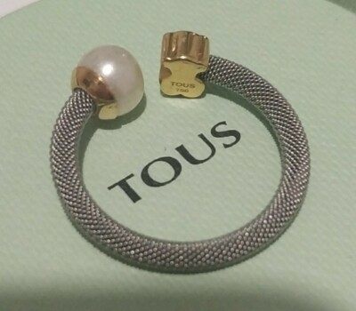 Anillo TOUS Icon Mesh de acero y oro amarillo de 18kt con perla