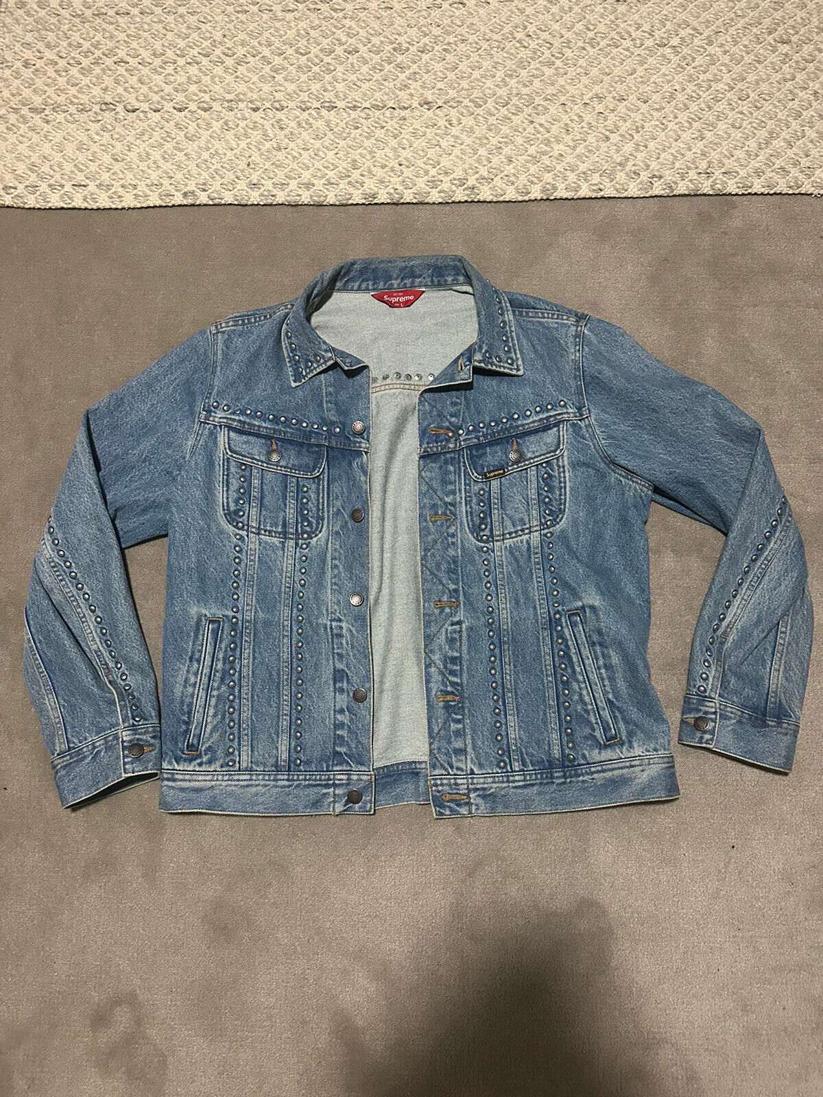 Supreme New York Studded Trucker Denim Jacket Blue (Size Large)