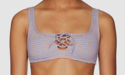 $269 Onia Women's Red Striped Scoop-Neck Lace Up Bikini Top Swim-Wear Size M
