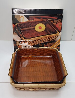 ANKER HOCK ERNTE BERNSTEIN KORB BUFFET BERNSTEIN GLAS ECKIG KUCHEN OFENFORM 70er