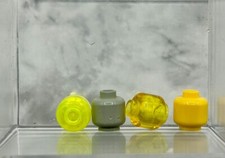 Lego Part Lot 4 Minifigure Head Yellow Dark Gray Trans-Neon Yellow Hollow Stud