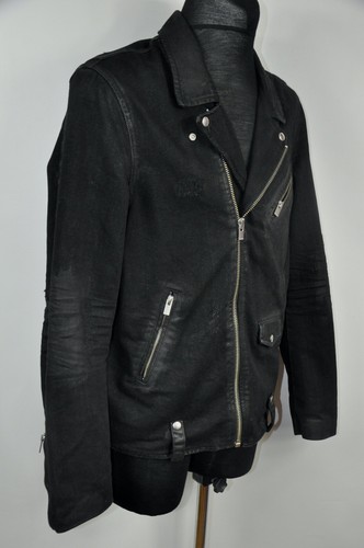 The Kooples Jeans Biker Jacket Distressed Black Men's Cotton size L - Picture 6 of 9