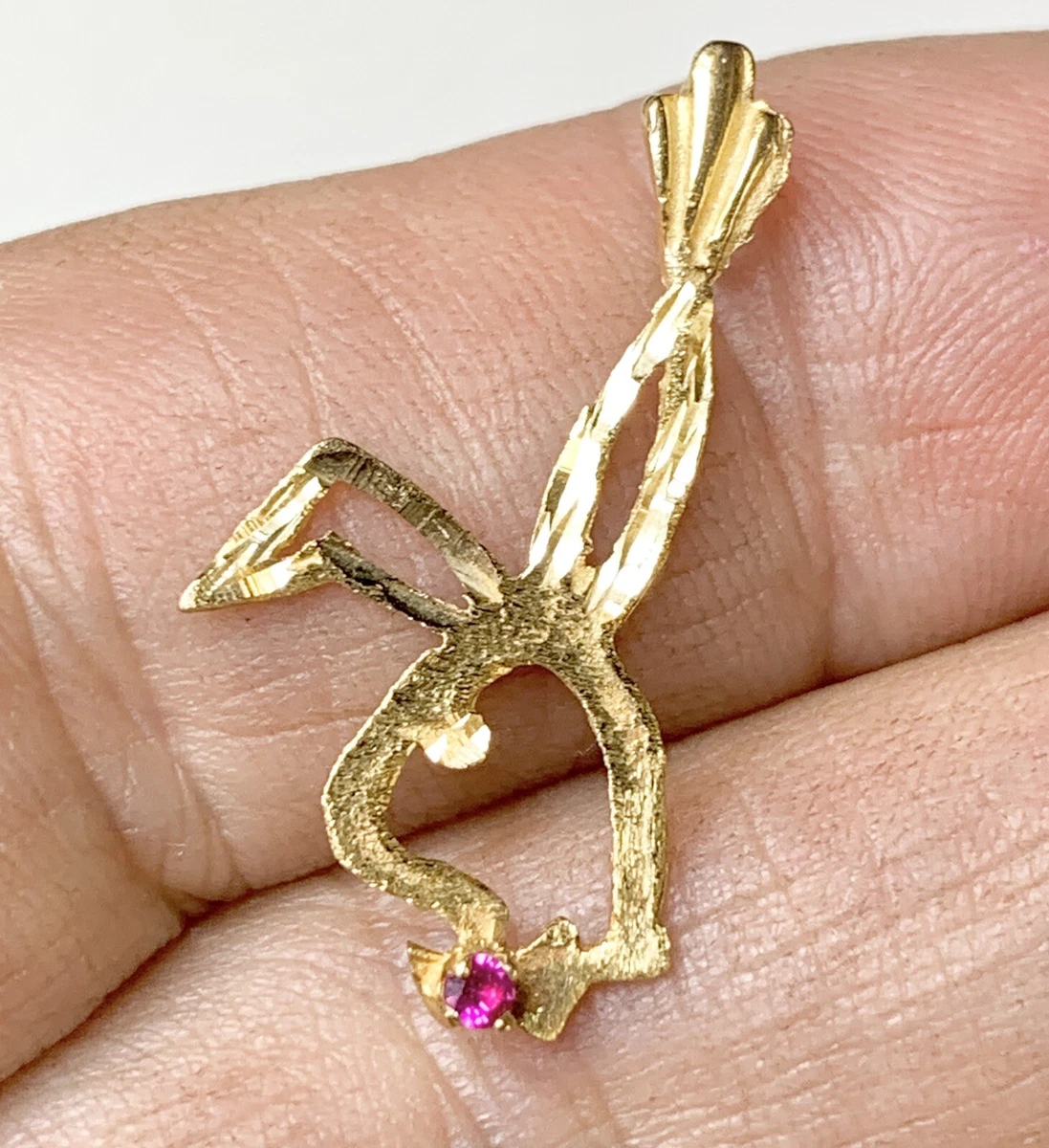 Vintage 14k gold Playboy Bunny Charm Gemstone Fine Jewelry 80s