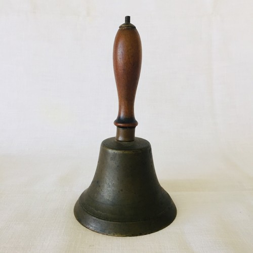 1920s Teacher Brass Bell Handheld One-Room School Wood Handle USA Antique