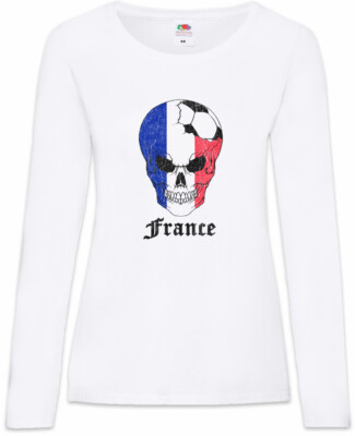 France Football Comet Damen Langarm T-Shirt Fahne Fußball Frankreich Flagge