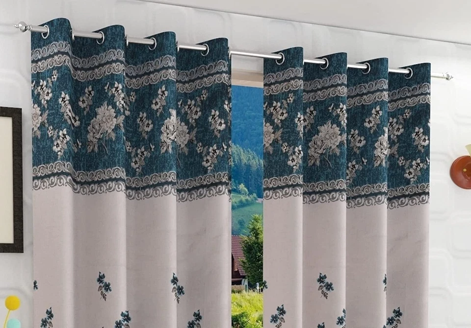 Pack Of 2 Pcs Jute Curtains for Door 7 Feet Long with Eyelet Ring Aqua - Image 3 of 4