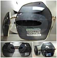 OVERSIZE VINTAGE HEXAGON RETRO Style SUN GLASSES Huge Large Gold Frame Dark Lens
