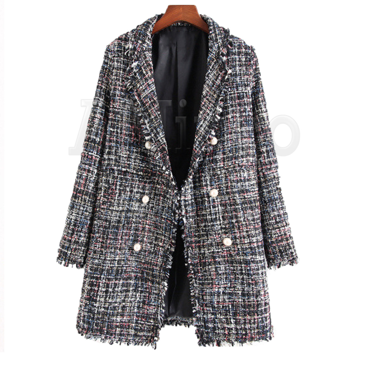 ALTRA Women's Tweed Jacket Wool Leisure Ribbon Weave Parka Ladies' Pearl Button Coats
