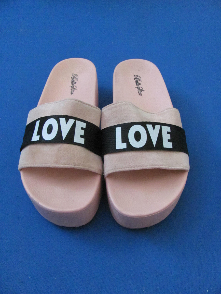 Bello Star Pink Love Flatform Platform Flat Slides Sandals Size