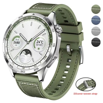 For Huawei Watch GT 4 46mm Watch 4/3 Pro Silicone Woven Band Rubber Strap