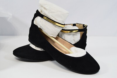French Connection Ankle Strap Black Suede Ballet Flats New In Box Size 6.5