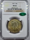 1947 WALKING LIBERTY HALF DOLLAR 50C NGC & CAC MS 66 MINT STATE UNC
