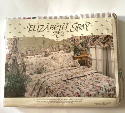 Vintage Elizabeth Gray Melinda Rose Floral Ruffle Twin Flat Sheet New JC Penny