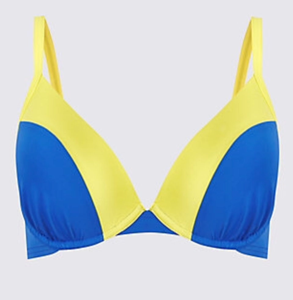M&S Ladies Bikini Top Colour Block Underwired Bra Fit Plunge BNWT Marks