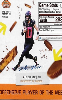 2023 SENIOR BOWL OREGON BO NIX DENVER BRONCOS OFFENSIVE PLAYER WEEK ROOKIE AUTO