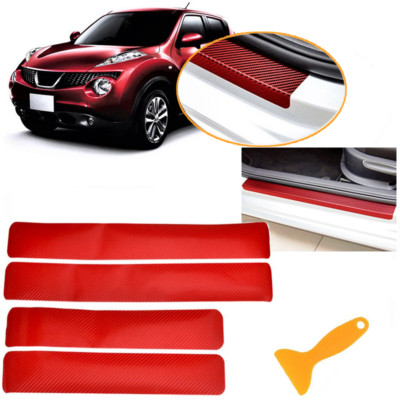 3D Sticker Carbon Fiber Vinyl Decal Cover Door Sill Red Scratch Protect DJC A