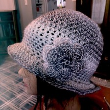 Gray White Tan Soft. Winter Spring Fall CLOCHE CAP FLAPPER HAT HAND CROCHET new
