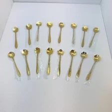 Coffee Spoons Gold Tone Stainless Steel Floral Patterns Tea Dessert Set of 16