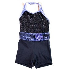 Weissman Purple Polka Dot Black Sequin Shorts Leotard for Girls Size Small