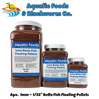 1mm - 1/32'' Betta Fish Floating Pellets for Bettas, Guppies & Tetras. WL-JAR