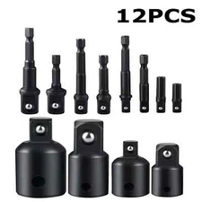 12pcs Drill Socket Adapter and Reducer Hex Extension Bit Set 1/4 3/8 1/2 Inch