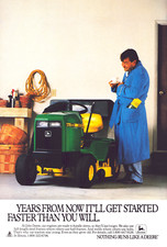 John Deere Lawnmower Man Coffee Housecoat Robe Garage Vintage Print Ad 1988